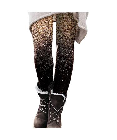 BOXIACEY Leggings for Women Sparkling Print Elastic Waist Fleece Lined Yoga Pants Long Tights Workout Tapered Joggers Large Gold