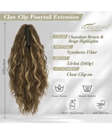 BARSDAR Long Curly Claw Clip Ponytail Extension - 18 Brown & Blonde Highlights | Synthetic Multi-Layered Ponytail Hairpiece for Women - Ideal for Daily Use & Parties - Buy Online on GoSupps.com