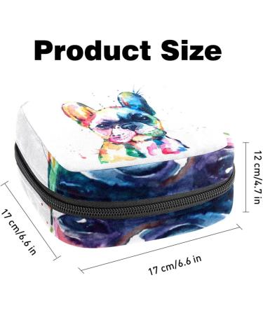 Stylish Menstruation Pad Bag with Zipper | Women's Napkin & Tampon Collection Bag - Cute French Bulldog Watercolor Design - Buy Online on GoSupps.com