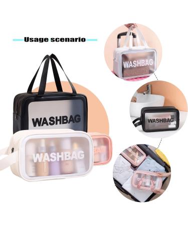 3 Pcs Clear Toiletry Bag Set for Women - Waterproof Transparent Travel Cosmetic Makeup Bags in White - Ideal for Toiletries, Cosmetics, and Holiday Travel - Buy Online on GoSupps.com