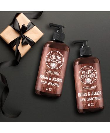 Viking Revolution Sandalwood Shampoo and Conditioner Set - Men's Natural Hair Care with Biotin, Jojoba Oil, and Vitamin B5 (17 Oz) - Buy Online on GoSupps.com