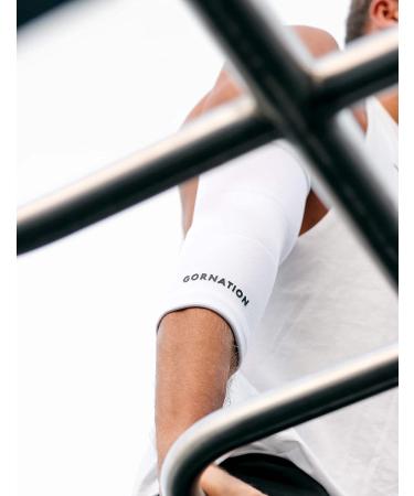 Gornation Elastic Elbow Bandages - White XL Sleeves for Men & Women | Perfect for Calisthenics Bodybuilding & Fitness - 1 Pair - Buy Online on GoSupps.com