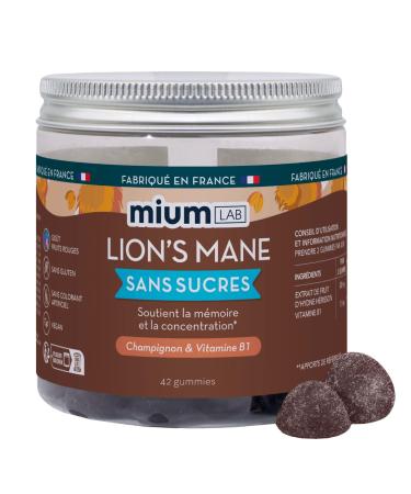 Mium Lab Lions Mane (Crini re de Lion) Gummies sans sucre Extrait 18:1 hautement concentr d Hericium erinaceus Compl ment alimentaire base de champignon adaptog ne Fabriqu en France