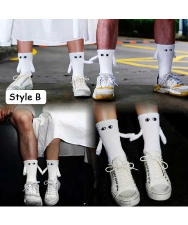 Hand in Hand Funny Couple Socks - Magnetic Magnet Holding 3D Doll Design (2-Pack White) - Buy Online on GoSupps.com