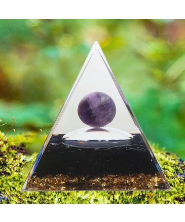 Positive Energy Crystal Pyramid Amethyst Balls Handmade Pyramid Energy Generator Astral Tai Chi Healing Crystal Pyramid for Stress Reduction Healing Meditation Room Decoration - Buy Online on GoSupps.com