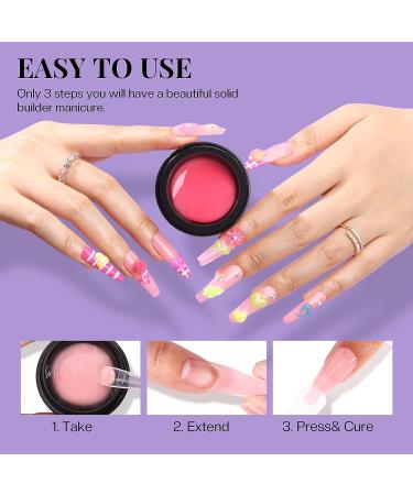 Morovan Solid Builder Gel Kit - 6 Colors Non-Sticky Gel for Nail Extension & 3D Structures | Nail Gel Set with Base & Top Coat, Glitter Powder & Rhinestones - Buy Online on GoSupps.com