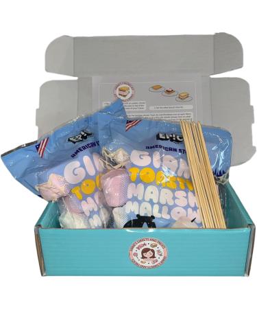 Gluten-Free American Style Jumbo Marshmallows - White & Pink - 2-Pack (300g x 2) from Epic Snax Co. Ideal for Camping Barbeque Bonfire Roast Toastin' and Smores - 600g Total - Plus 10x Skewers - Buy Online on GoSupps.com