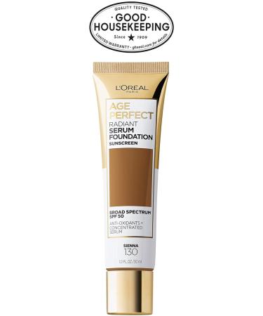 L'Oreal Paris Age Perfect Radiant Serum Foundation SPF 50 - Sienna 1oz (Pack of 2) - Best Anti-Aging Makeup for Glowing Skin - Buy Online on GoSupps.com
