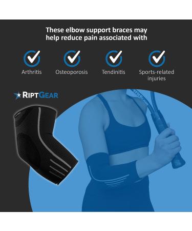 RiptGear Elbow Brace for Tendonitis, Tennis & Golfers Elbow - Large Black Compression Sleeve for Men and Women (1 Pack) - Buy Online on GoSupps.com
