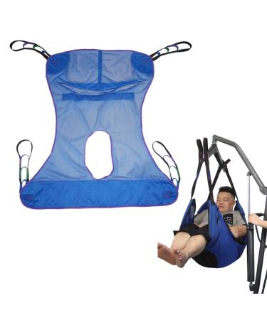 Full Body Patient Lift Sling Universal Full Body Mesh Lift Sling with Commode Opening Transfer Sling for Patients Shower Bath Toileting Sling Lift Sling for Elderly Bariatric Blue XL
