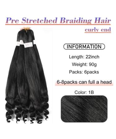 Goddesty French Curly Braiding Hair 22 Inch 6 Pack - Natural Black Pre Stretched Easy Crochet Braids - Hot Water Setting Soft Yaki Straight Hair for Professional Braiding - Buy Online on GoSupps.com