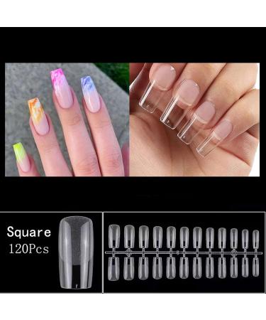 120PCS Flash Soft Gel Tips + 3PCS Nail Glue Kit | Short Square Nail Tips | Soak Off Nail Extension | Clear Fake Nails | 12 Sizes - Buy Online on GoSupps.com
