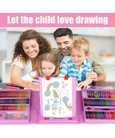 KINSPORY Art Supplies 228 Pack with Double-Side Trifold Easel - Creative Drawing and Coloring Kit for Beginners and Kids - Pink 228PC - Buy Online on GoSupps.com