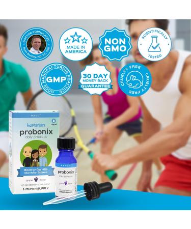 Organic Probonix Probiotics for Adults | Non-GMO Liquid Drops | 12 Live Strains incl. Lactobacillus Acidophilus | Helps Gas, IBS, Lactose Intolerance | Grape Flavor | 1 Month Supply - 0.5 Fl Oz - Buy Online on GoSupps.com