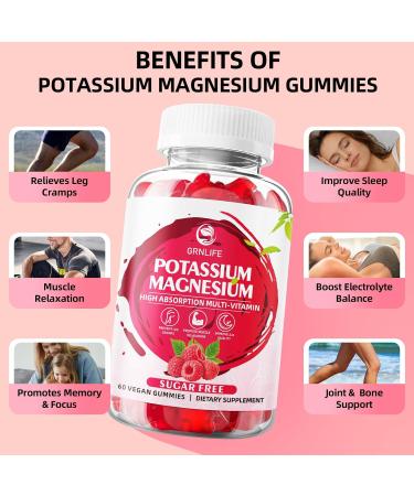 Potassium Magnesium Supplement Gummies Potassium Gummies for Adults Kids High Absorption Magnesium Glycinate for Leg Cramps & Immune Health Sugar-Free Raspberry Flavors 60 Count Raspberry 60 Count (Pack of 1) - Buy Online on GoSupps.com