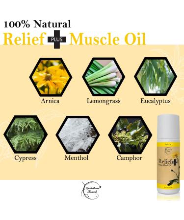 Relief Plus Arnica Muscle Oil All-Natural Roll-On for Sore Muscles & Aching Joints with Cypress Eucalyptus & Helichrysum Brookethorne Naturals - Buy Online on GoSupps.com