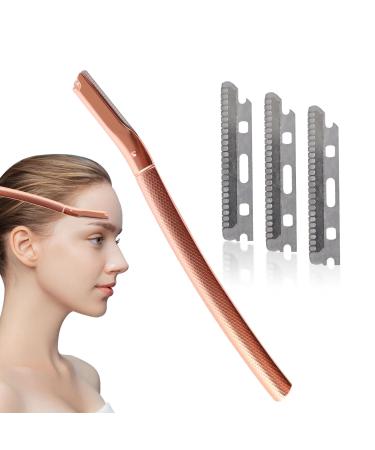 Eybrower razors reusable facial razors for men & women multi -purpose facial hair remover with 3 pieces of exchange blade facial razor for eyebrows & peach flaum (rose gold)