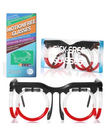 Anti Motion Sickness Glasses with Relieve Carsickness Seasickness Airsickness for Sport Travel Gaming No Lens Liquid Glasses for Adults or Kids(Red)