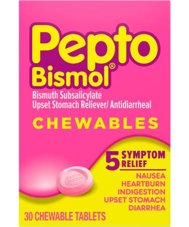 Pepto Bismol Chewable Tablets Upset Stomach Relief Nausea Relief Heartburn Relief Indigestion Relief Anti Diarrhea Medication for Adults - 5 Symptom Relief 90 Chewable Tablets (3x30 ct) 30 Count (pack of 3) Chew 3x30ct - Buy Online on GoSupps.com