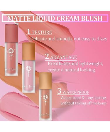 3 Colors Cream Liquid Blush Trio | Soft Matte Cheek/Lip/Eye Makeup | Lightweight & Long Lasting | Natural-Looking Hazy Feel - Buy Online on GoSupps.com