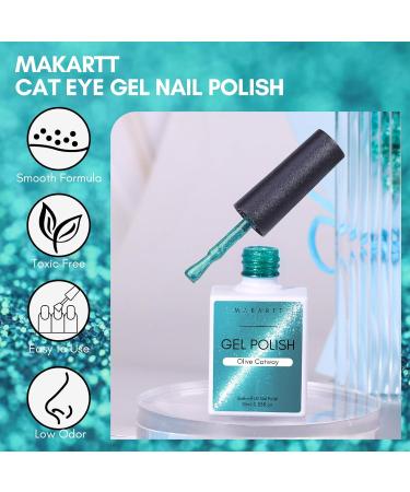 Makartt Cat Eye UV Gel - 10 ml Cat Eye Nail Polish with Magnet Stick Temperature Change Magnetic Gel Nail Polish Soak Off UV LED Glitter Gel for Nails for DIY Manicure Valentine's Day Gift Olive - Buy Online on GoSupps.com