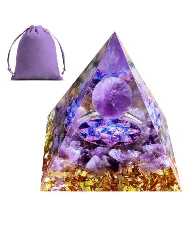 Obidodi Crystal Pyramid Moonstone Crystal Ogan Chakra Energy Tower Positive Energy Generator Nature Reiki Chakra Crushed Stone Jewelry for Healing Meditation Chakra Balance (Amethyst - Lotus) Amethyst Lotus