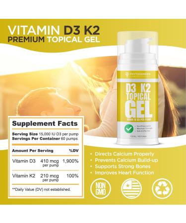 Androgenesis Vitamin D3 K2 Maximum Strength Topical Gel - 15000+ IU Per Pump - Buy Online on GoSupps.com