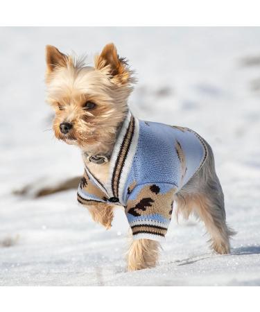 TENGZHI Dog Jumpers Puppy Sweaters v neck Bear Jacquard Short Sleeve Cardigan Dog Knit Sweater Clothing for dogs(Blue Bear M) Medium Blue Bear - Buy Online on GoSupps.com