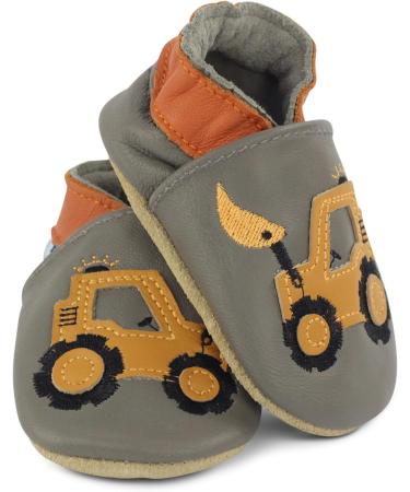 Dotty Fish Soft Leather Baby Shoes | Toddler Boys' Shoes with Non-Slip Suede Soles | Yellow Digger Design | 0-6 Months to 4-5 Years - Buy Online on GoSupps.com