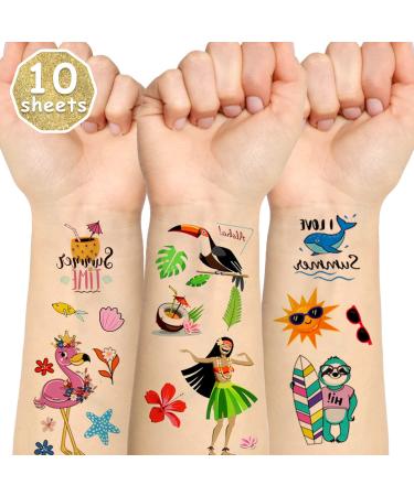 Lomimos Hawaiian Luau Temporary Tattoos - 138pcs for Summer Beach Pool Party (10 Sheets) - Buy Online on GoSupps.com