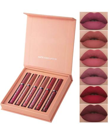 Lip gloss set 6 pieces of matt liquid lipstick non-stick-cup of lip gloss liquid lipstick set waterproof durable liquid lipstick set women gift (01)