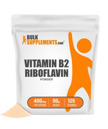 BulkSupplements.com Riboflavin Powder (Vitamin B2) - Vitamin B Supplement for Energy Support - Unflavored, Gluten Free - 400mg per Serving (50 Grams - 1.8 oz) 50g Pure Powder