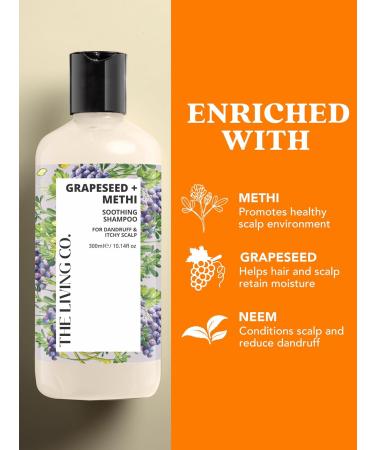 Shop THE LIVING CO Soothing Shampoo & Conditioner Combo - Grapeseed & Methi for Dandruff Relief | 600ml International Shipping Available - Buy Online on GoSupps.com