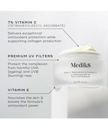 Medik8 Daily Radiance Vitamin C - 2-in-1 SPF & Face Moisturiser - C-Tetra Cream SPF 30 - Shields Skin Against Premature Signs of Ageing - 50ml - Buy Online on GoSupps.com