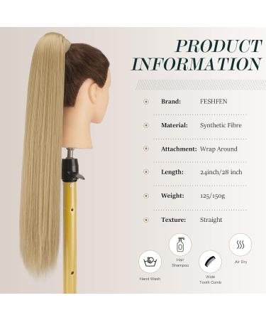 FESHFEN Straight Wrap Around Ponytail Extension 24 Synthetic Hair Piece - Pale Golden Blonde & Bleach Blonde (24/613#) - Buy Online on GoSupps.com