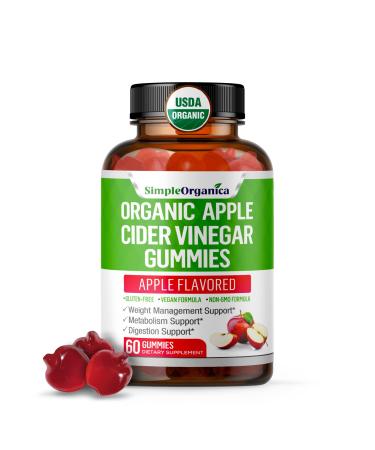 Simple Organica USDA Organic Apple Cider Vinegar Gummies with The Mother. AVC Keto Gummy Vitamins for Weight Loss Gut Health Energy Cleanse and Detox - Digestion Support Gummies - Vegan Non-GMO