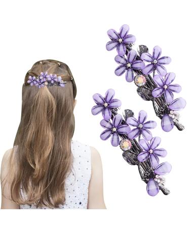 Jodsen Diamond Hair Clips 2 Pcs Flower Hair Barrettes Hair Accessories and Girls Diamond Flower Hair Slides Hair Styling Accessories Daily Birthday Wedding Party Dating Dinners (Purple)