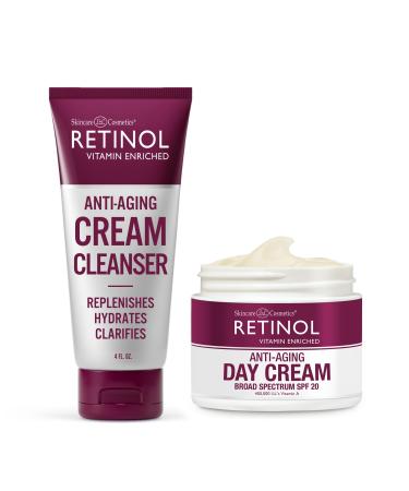 Retinol Anti-Aging Cream Cleanser Daily Deep Cleansing Facial Wash Exfoliates & Moisturizes Anti-Aging Day Cream Broad Spectrum SPF 20 Moisturizes & Reduces Look of Fine Lines.