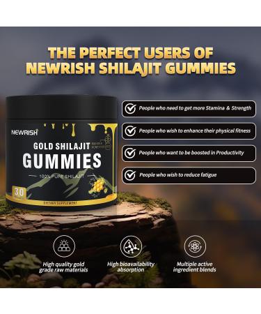 Newrish 2 Shilajit Gummies - Himalayan Source with Gokshura & Fulvic Acid 85+ Trace Minerals No Added Sugar 100% Natural Organic Non-GMO 30-Count for Men & Women - Buy Online on GoSupps.com