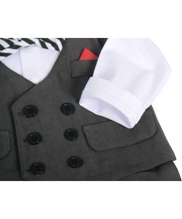 AmzBarley Baby Boys Gentlemans Tuxedo Romper Suit | Long/Short Sleeve Shirt, Pants, Vest, Bowtie | Black | 6-12 Months - Buy Online on GoSupps.com