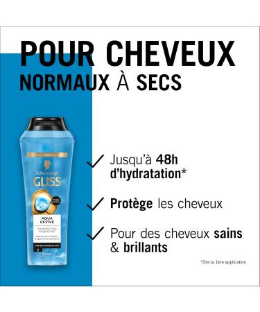  Gliss Schwarzkopf - Gliss - Aqua Revive Shampoo - Hair Repair - Moisturizes Without Weighing - Normal to Dry Hair - Hyaluron & Marine Algae Complex - 90% Natural Ingredients - 250 ml - Buy Online on GoSupps.com