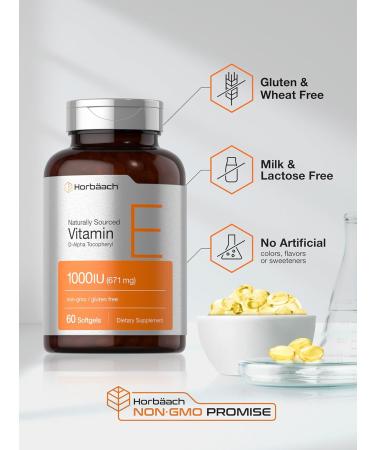 Horb ach Vitamin E 1000 iu Softgels | 671mg | 60 Count | Non-GMO and Gluten Free Naturally-Sourced Formula | D-Alpha Tocopherol - Buy Online on GoSupps.com