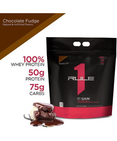 Rule One Proteins R1 Gain Chocolate Fudge 10lbs - High-Protein Lean Gain Formula with 50g All-Whey Protein - Over 500 Calories - 75g Carbs - Under 6g Fat - 32 Servings - Buy Online on GoSupps.com