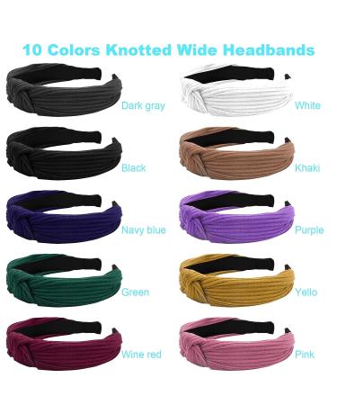 Ouskr 10 Pcs Wide Knotted Headband for Women - Fashion Knot Headbands for Non-slip Cross Turban - Cute Hair Accessories - Buy Online on GoSupps.com