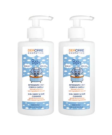 DEACARE Kit of 2 2-in-1 Cleansers for Children and Babies 400ml each - Body and Hair - Gentle and Soothing - Soap-Free and Tear-Free - With Lotus Flower Oat and Bisabolol