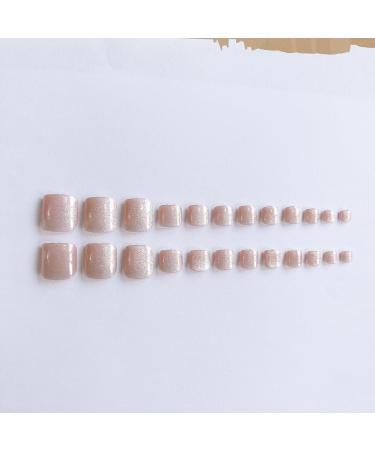 24Pcs Summer Pink Crystal Cat's Eye False Nails Acrylic Fake Nails Full Cover Nails Tips Artificial Finger Manicure Press on nails for Women and Girls - Buy Online on GoSupps.com