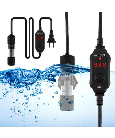 25W Aquarium Heater Fish Tank Water Heater w/Digital Display External Temperature Controller Auto Power-Off Thermostat Heating Rod Over-Temperature Water Shortage Protect for 1-5Gallon Tank-US Plug 25w- Us Fahrenheit