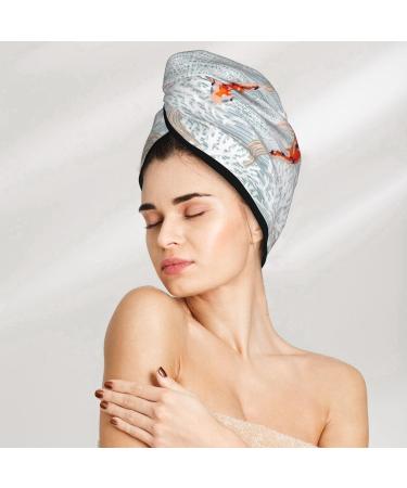 Hair Towel Wrap | Quick Drying Hair Turban with Button - Koi Fish Corals Design for Spring & Summer - Buy Online on GoSupps.com