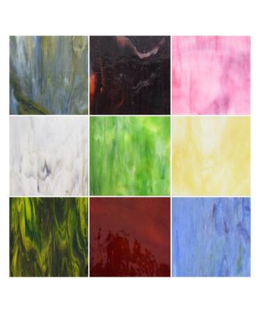 Wecrejoni 9 Sheets Variety Stained Glass Sheets,6 X 6" Cathedral Art Glass Variety Mixed Textures Glass Sheets for Stained Glass Projects, for Crafts (Mixed-3)