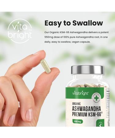 Organic Ashwagandha KSM-66 Capsules 550mg - 90 Vegan Capsules | High Concentration 10:1 Extract | 5% Withanolides | VitaBright UK - Buy Online on GoSupps.com